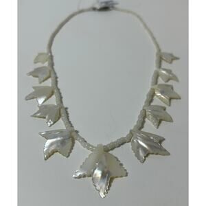 Vintage Mother of Pearl Leaf Necklace 20" with Ornate Clasp